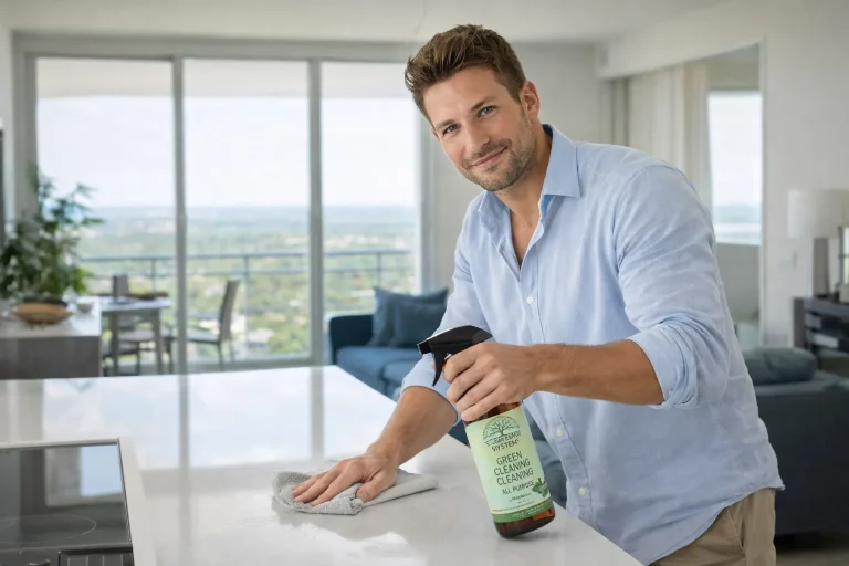 Man cleaning his home with A1 Green Systems products